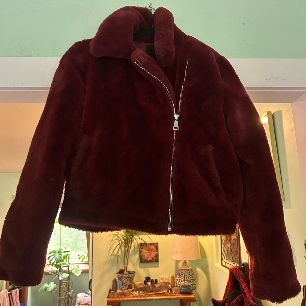 Luxurious Burgundy Faux Fur Jacket